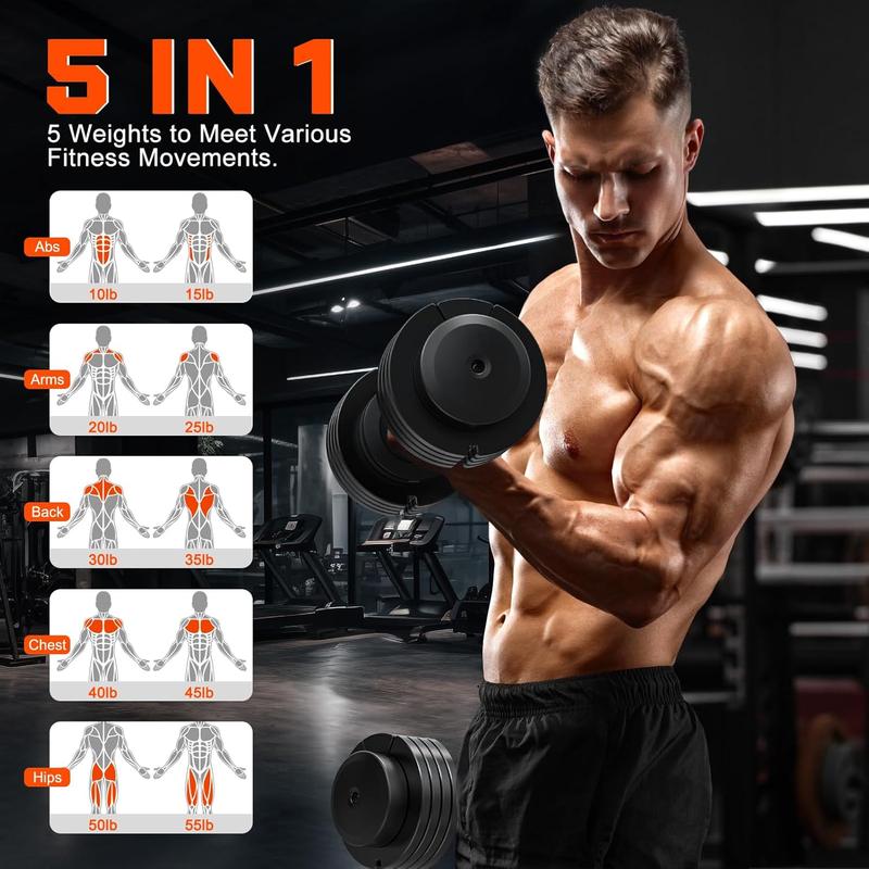 Adjustable Dumbbells Set 55 LBS, 1-Sec Adjustable Weights, 5 in 1 Free Adjustable Dumbbell Set with Anti-Slip Texture Handle, Exercise & Fitness Dumbbells Set For Home Gym Suit both Men and Women