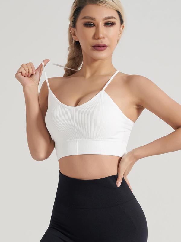 Women's 4pcs Solid Criss Cross Backless Sports Bra, Fall Outfits, Breathable Comfortable Wireless Sports Bra for Fall, Ladies Fall Sportswear for Indoor Outdoor Wear