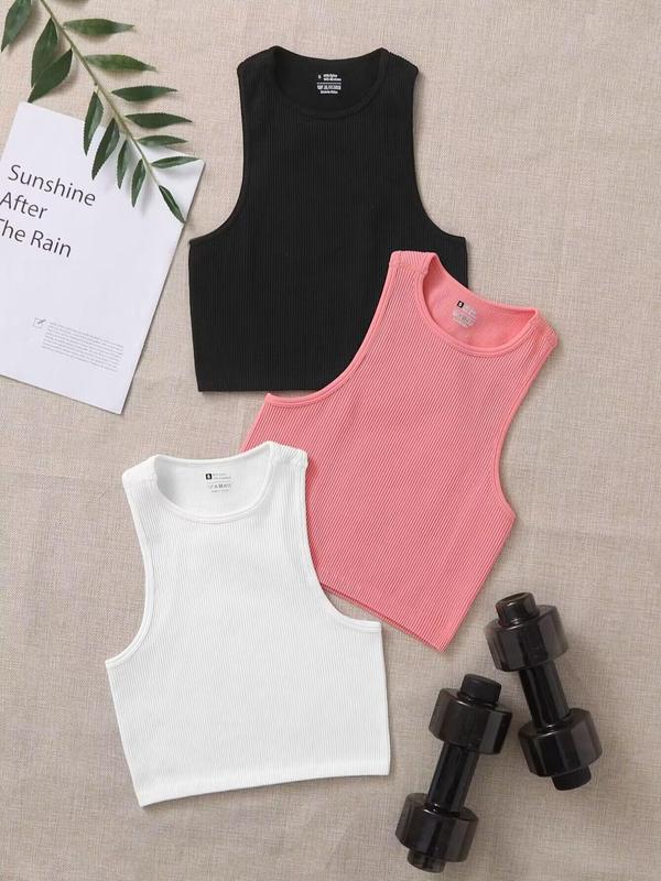 Women's Solid Crop Sports Vest Summer Clothes Women, Casual Breathable Soft Comfortable Sports Tank Top for Yoga Running Gym Workout, Women Sport & Outdoor Clothing for Summer