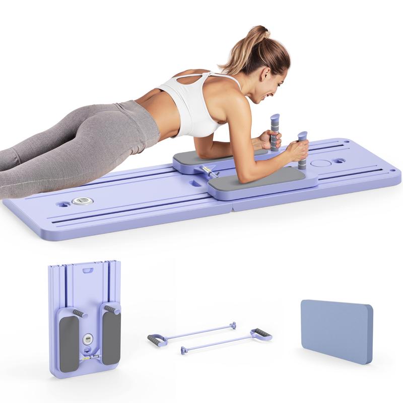 FEIERDUN Multi-functional Ab Exercise Board,Foldable Home Pilates Reformer with Knee Mat ,Timer and Resistance Bands,Abs Workout Equipment for Abdominal & Core Strength Training