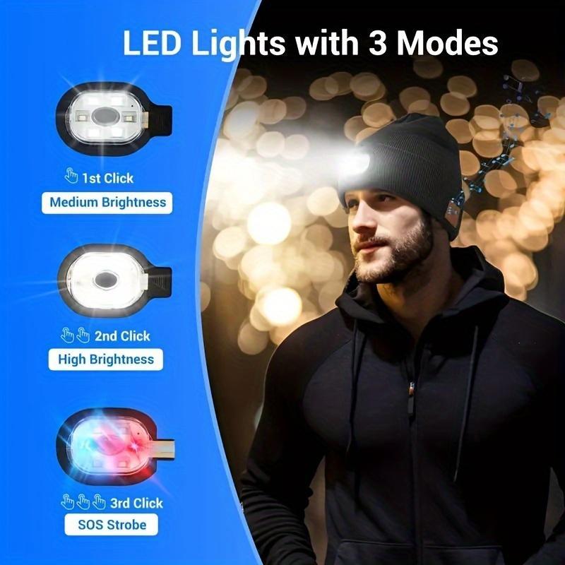 Wireless Headphones Beanie Hat, 1 Count USB Rechargeable LED Headlamp Beanie Hat with Built-In Mic, Elastic Fit Lightweight Music Cap for Men & Women