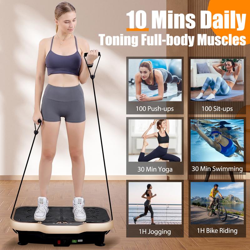 Victoper Vibration Plate Exercise Machine with 440LBS Loading Capacity, 22in Widen, Remote Control, Lymphatic Drainage Machine, Whole Body Workout Vibration Platform, with 2 Resistance Bands, 2 Push-up Handle