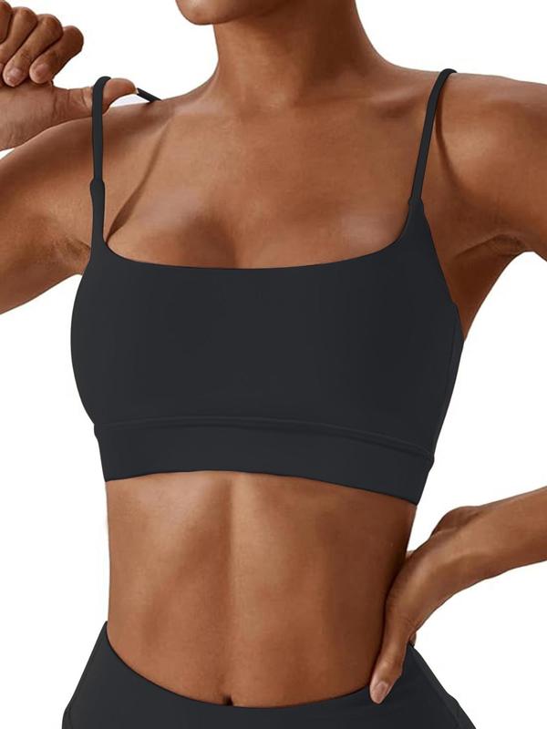 Women's Solid Adjustable Strap Sports Bra, Breathable Comfortable High Stretch Sports Bra, Ladies Sportswear for Indoor Outdoor Wear