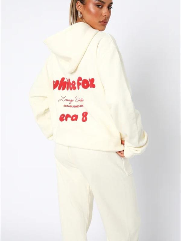 Womens White Boutique fox Tracksuit 2PCS Set Hoodies Fleece Sports UK Size Hot