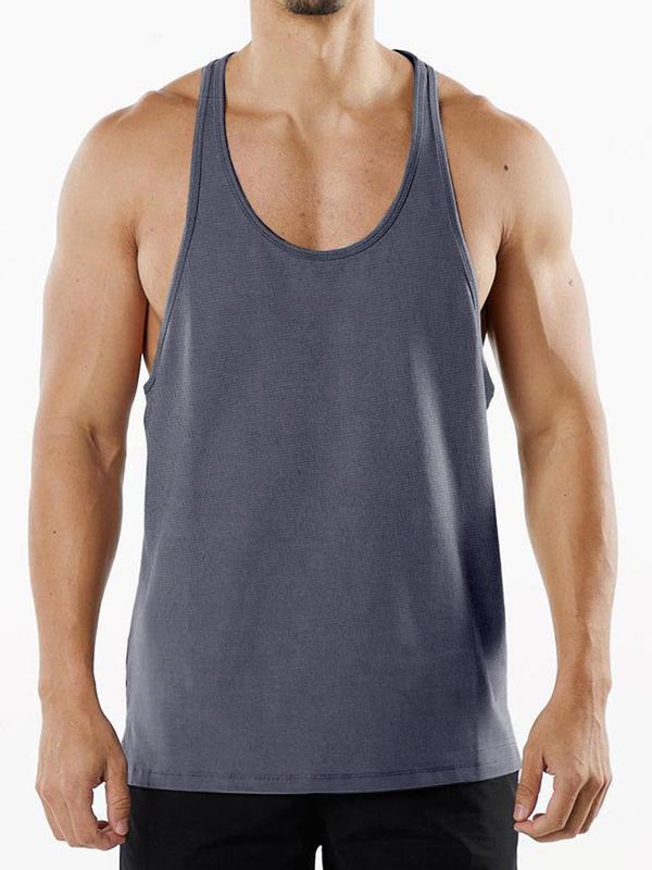 Men's  Solid Scoop Neck Sports Vest, Breathable Quick Drying Tank Top for Gym Workout Running, Casual Sporty Men's Sport & Outdoor Clothing for All Seasons