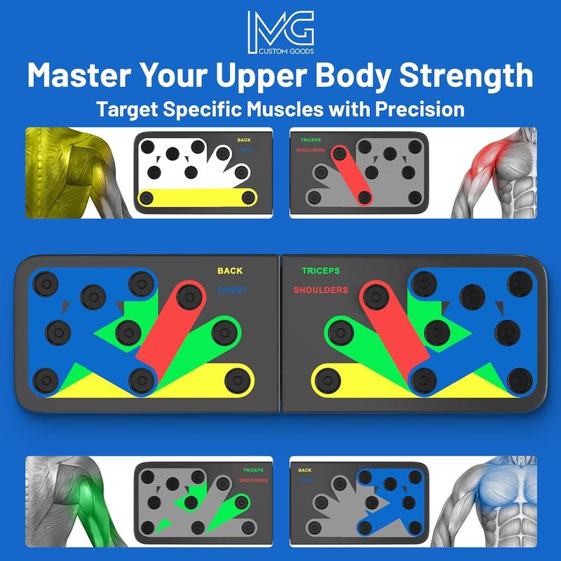 MGE Push Up Board for Men & Women, Multi-Function Foldable Press Board, Muscle max Push Up Handles, Fitness Strength & Exercise Training Equipment for Home Workout with 2 BONUS Accessories (5x Resistance Bands & Jump Rope)