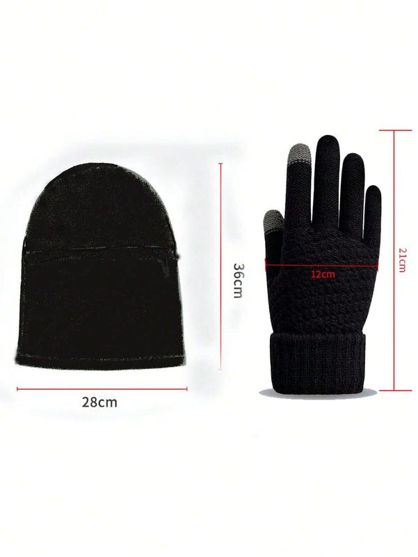 2pcs Winter Fleece Warm Face Mask Solid Color Touch Screen Thick Sports Gloves Outdoor Cycling Multi-Functional Wind Neck Sleeve Ski Cap Wind And Cold Face Mask Ski Face Mask Suitable For Cycling And Hiking