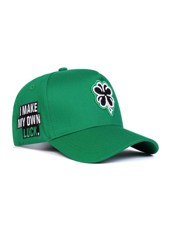 Letter & Four Leaf Clover Embroidered Baseball Cap, Casual Outdoor Sports Hat for Men & Women, Adjustable Sun Protection Cap for Daily Wear