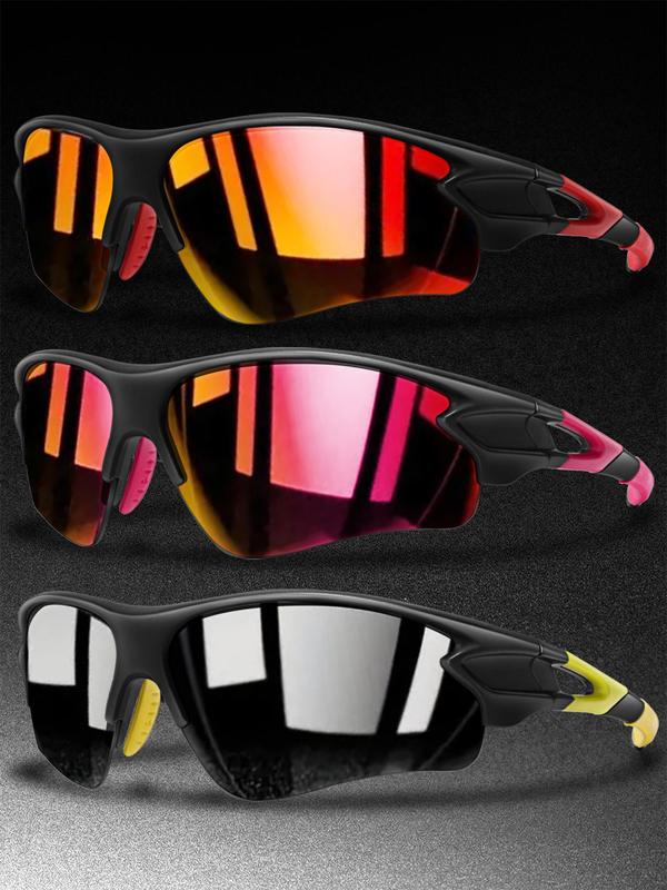 Sporty Unisex's Colorblock Print Sports Sunglasses, Outdoor Sports Windproof Cycling Sunglasses, Sports Eyewear for Hiking Fishing Golf Travel Vacation Beach Party