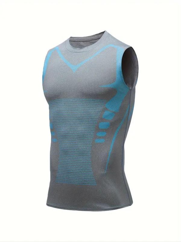 Men's Colorblock Compression Tank Top, Breathable Quick Drying Sleeveless Shapewear Top, Men's Shapewear for All Seasons Compression Vest