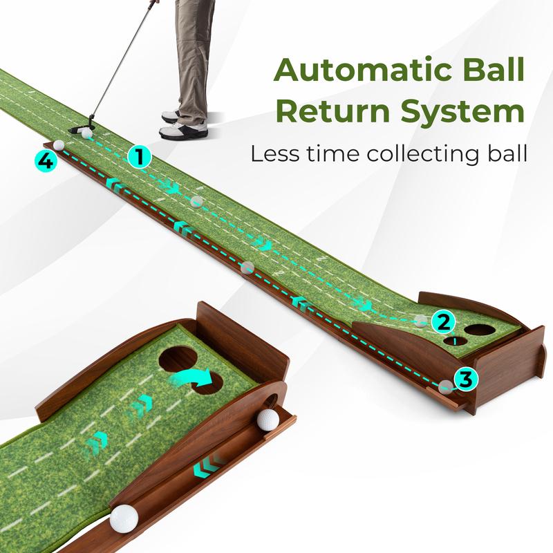 FestivalJoy-Golf Putting Mat Practice Training Aid with Auto Ball Return and 2 Hole Sizes