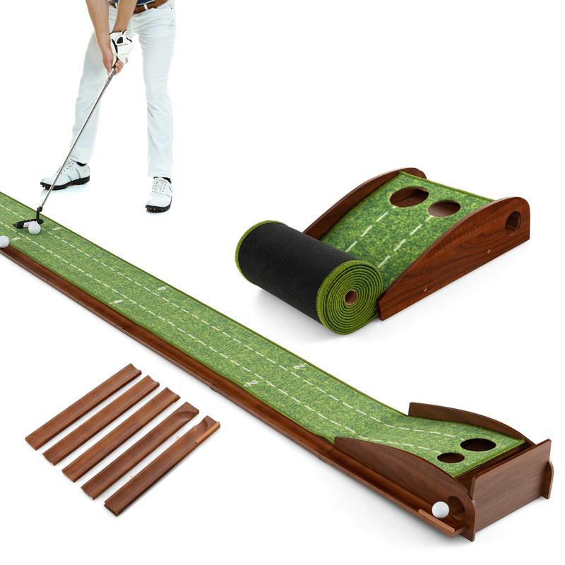 FestivalJoy-Golf Putting Mat Practice Training Aid with Auto Ball Return and 2 Hole Sizes