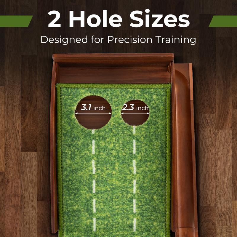 FestivalJoy-Golf Putting Mat Practice Training Aid with Auto Ball Return and 2 Hole Sizes