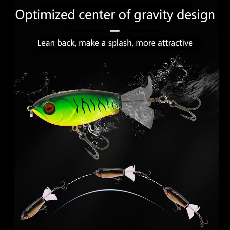 Multicolored Hardbait Topwater Whopper Plopper Fishing Supply 4.33in 0.51oz with Treble Propeller Blade Floating Rotating Tail Freshwater Saltwater