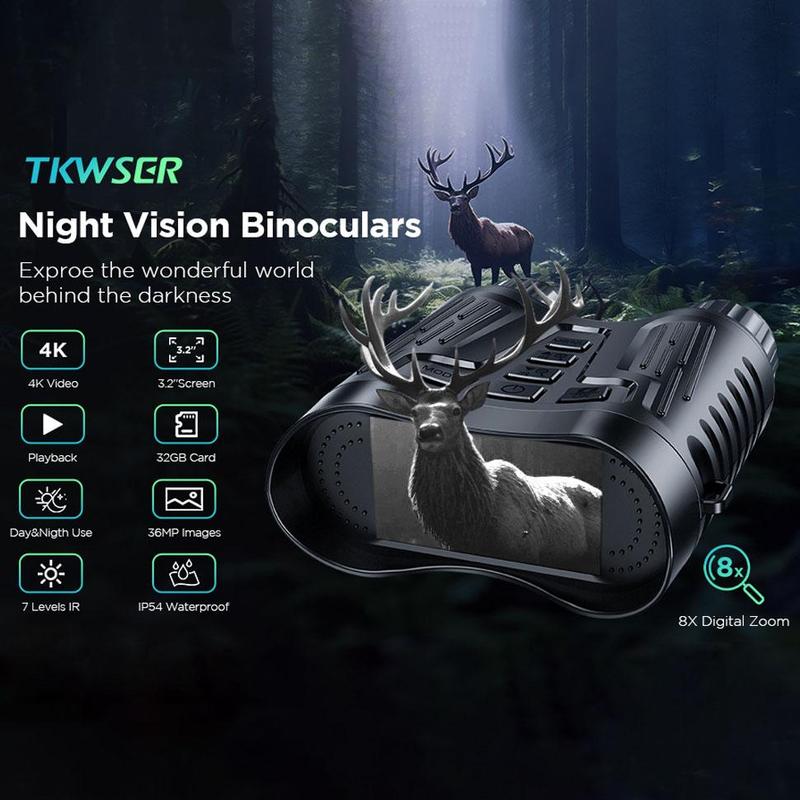 4K Night Vision Goggles, Infrared Night Vision Binoculars for Adults, Large Screen, 8X Digital Zoom, Photo & Video Storage Card for Camping Hunting & Security, Christmas Gift