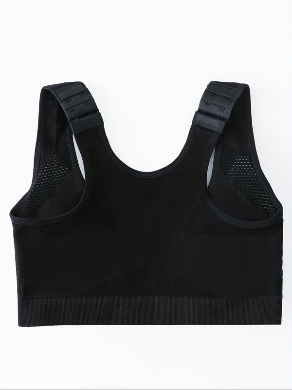 Sporty Women's Hollow Out Wireless Sports Bra, Sports Buckle Front Plain Push Up Lingerie Top, Ladies Sportswear for Indoor Outdoor Wear