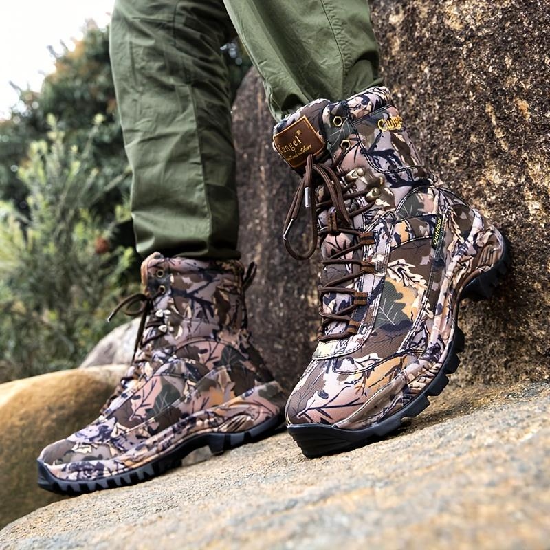 Vintage Outdoor Camouflage Mid-Top Hiking Boots - All-Season Abrasion-Resistant Hunting Shoes with Support & Wrapping, Lace Closure, Fabric & Canvas Upper, Rubber Sole