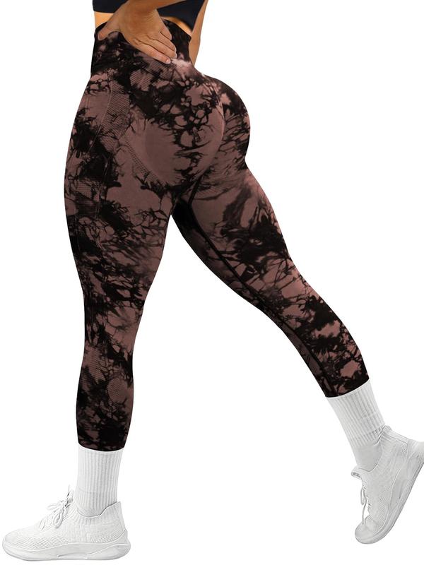 Women's Plain & Tie Dye Print Ruched High Waist Sports Leggings, Sporty Comfy Breathable Skinny Pants for Yoga Gym Workout Running, Ladies Sportswear for All Seasons, Gym Clothes