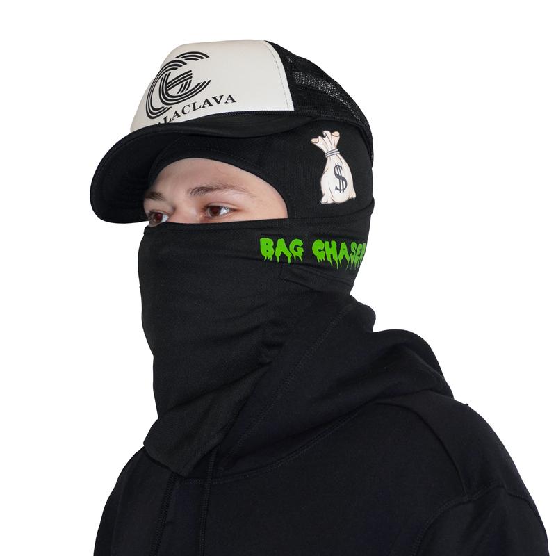 Bag Chaser Balaclava Ski Mask for Hustlers, Full Graphic with Drippy Words, One Size Fits Most