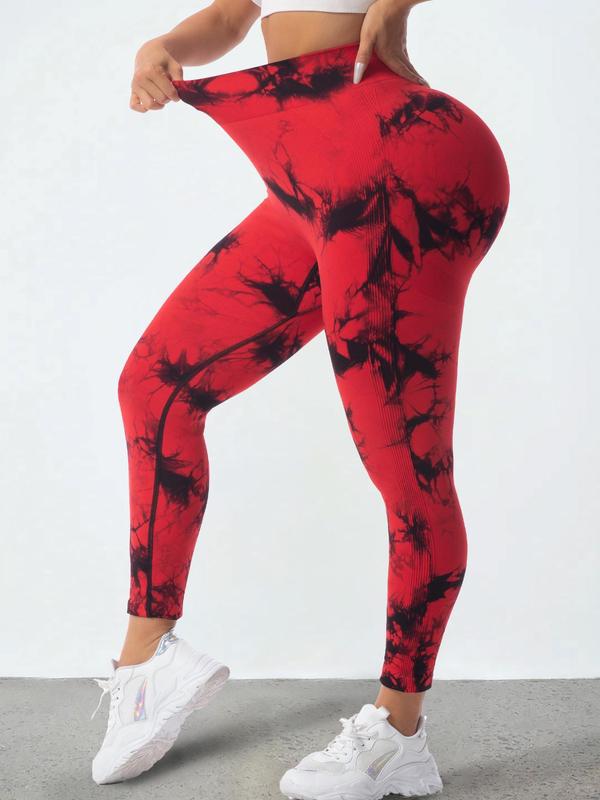 Plus Size Tie Dye Print Ruched High Waist Sports Leggings, Plus Casual Comfy Breathable High Stretch Yoga Leggings, Women's Plus Sport & Outdoor Clothing for All Seasons