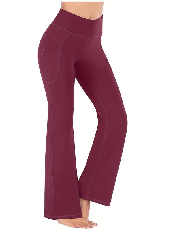 Women's Slim High Waist Pocket Flare Leg Pants Leggings, Groove Outfits, Casual Comfy High Stretch Seamless Bell Bottom Yoga Workout Gym Sports Trousers, Fall Ladies Back To School Sportswear Clothing, Fall Outfits 2024, Please Purchase A Size Up