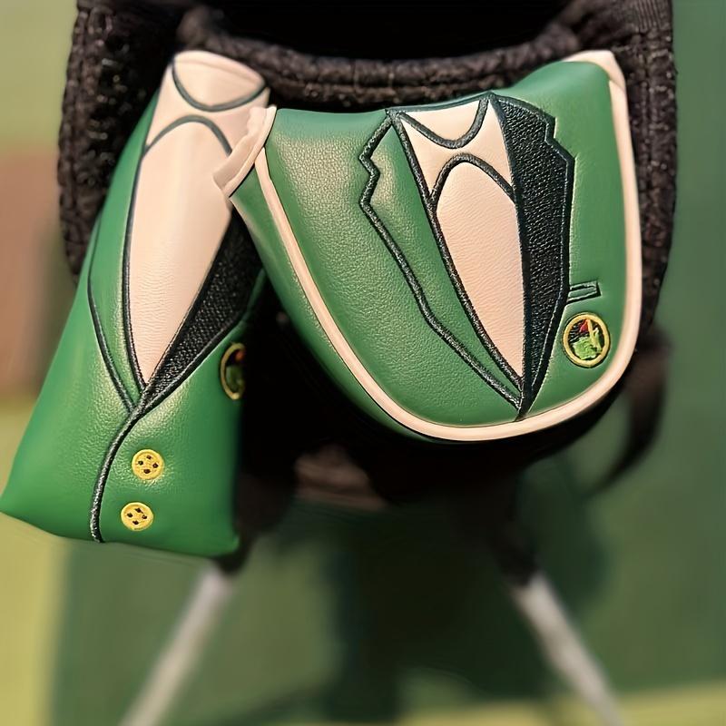 Green Jacket Pattern Golf Club Putter Head Cover, PU Leather Thickened Plush Inside Waterproof Golf Club Putter Head Cover, Golf Accessories