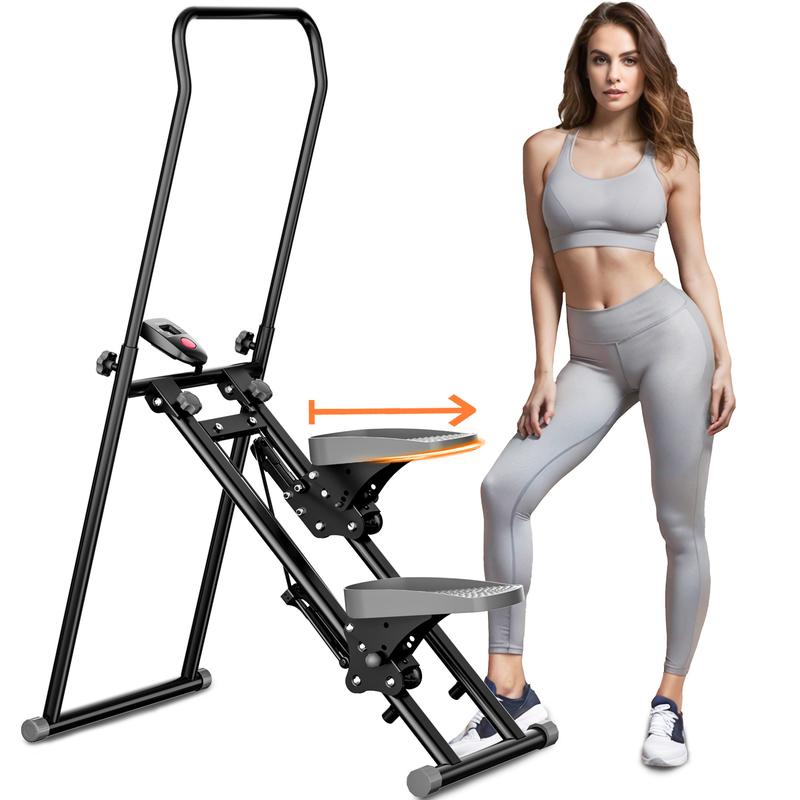 Climber & Stepper for Exercise, Full Body Workout Machiine, 300LBS Capacityne with Adjustable Incl,  No Hydraulic Oil Heat Degradation, Rope and Pulley Resistance System, LCD Monitor for Home Gym