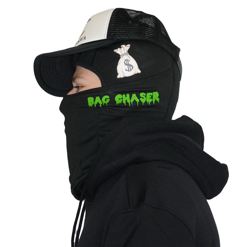 Bag Chaser Balaclava Ski Mask for Hustlers, Full Graphic with Drippy Words, One Size Fits Most