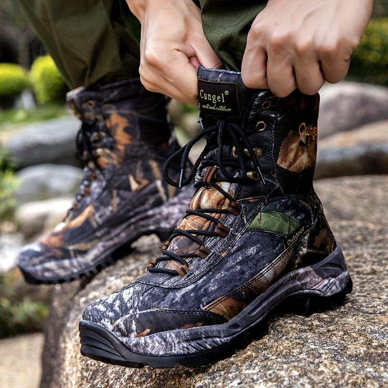 Vintage Outdoor Camouflage Mid-Top Hiking Boots - All-Season Abrasion-Resistant Hunting Shoes with Support & Wrapping, Lace Closure, Fabric & Canvas Upper, Rubber Sole