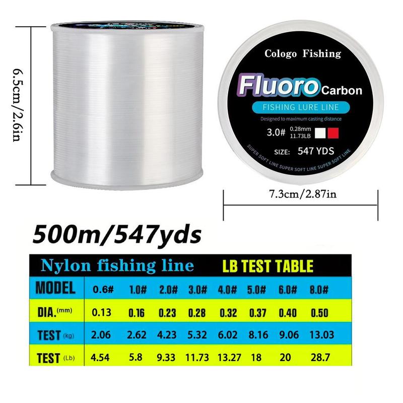 500m 547yds Fluorocarbon Coated Nylon Monofilament Fishing Line, Strong & Abrasion Resistant Fishing Line, Fishing Accessories for Outdoor