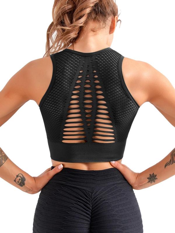 Women's 3pcs Plain Cut Out Sheer Sports Vest with Removable Pads Design, Breathable Comfortable Scoop Neck Sports Top for Yoga Running, Ladies Sportswear for All Seasons