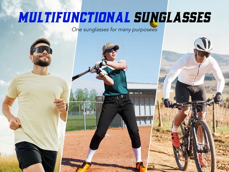 HAAYOT Multifunction Sport Polarized Sunglasses - Unisex TR90 Frame - 100% UV Protection - Silicone Nose Pads - Medium to Large Fit!