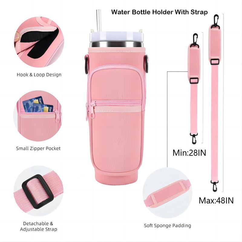 Water Bottle Carrier Bag with Phone Pocket, 1 Count Water Bottle Holder with Adjustable Strap, Drinkware Accessories for Outdoor