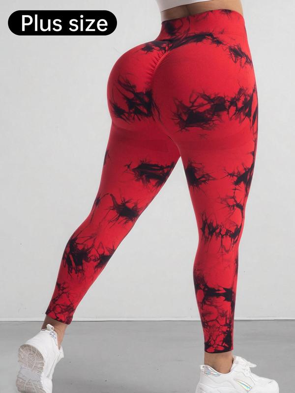 Plus Size Tie Dye Print Ruched High Waist Sports Leggings, Plus Casual Comfy Breathable High Stretch Yoga Leggings, Women's Plus Sport & Outdoor Clothing for All Seasons