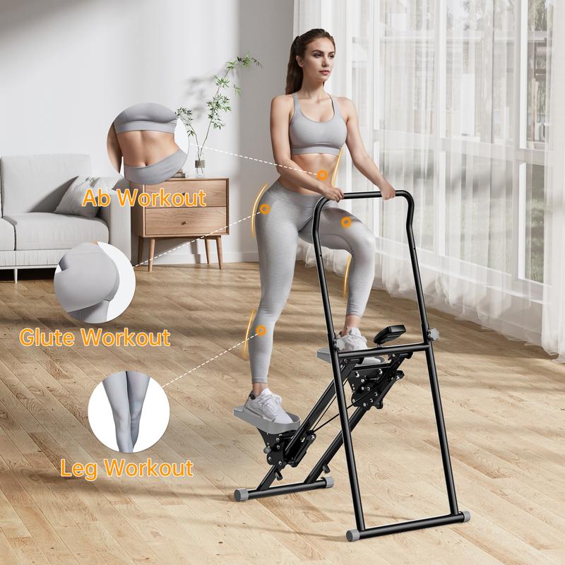 Climber & Stepper for Exercise, Full Body Workout Machiine, 300LBS Capacityne with Adjustable Incl,  No Hydraulic Oil Heat Degradation, Rope and Pulley Resistance System, LCD Monitor for Home Gym