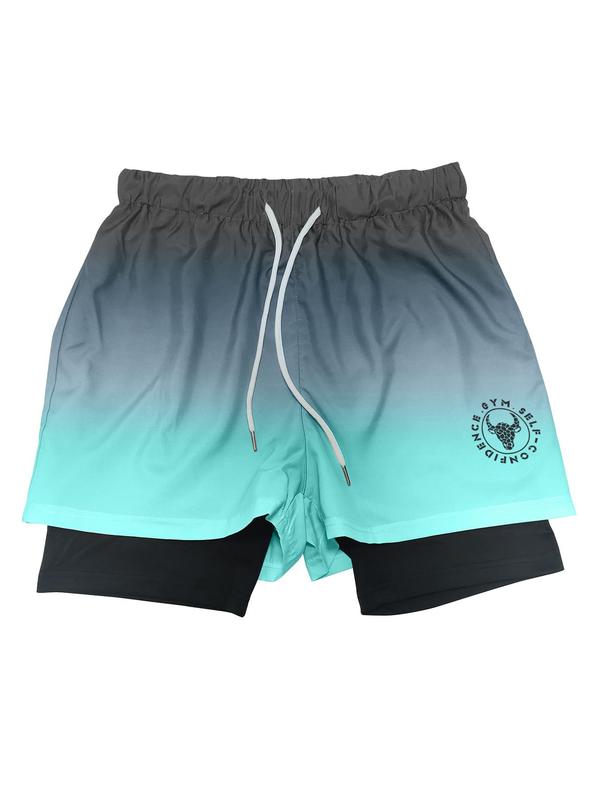 Men's Ombre Print 2 in 1 Drawstring Waist Sports Shorts, Gym Shorts, Regular Fit Casual Sporty Breathable Comfortable Shorts for Outdoor Workout Running, Men's Sport & Outdoor Clothing for All Seasons