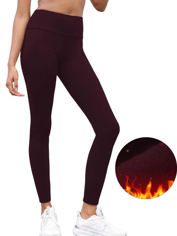 Women's Solid High Waist Thermal Lined Leggings, Winter Warm Tight Leggings for Outdoor Wear,  Leggings for Women， Comfort Sport Clothes for Gym, Summer Outfits 2024