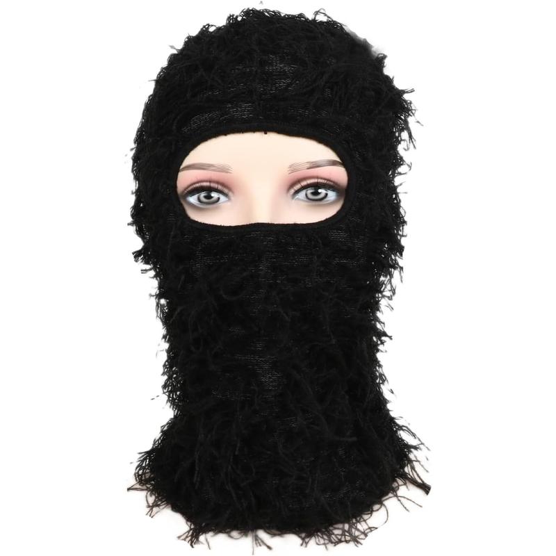 Distressed Balaclava Ski Mask Full Face Knitted Mask Balaclava Windproof Shiesty Ski Mask for Men Women for Cold Weather (Black1)