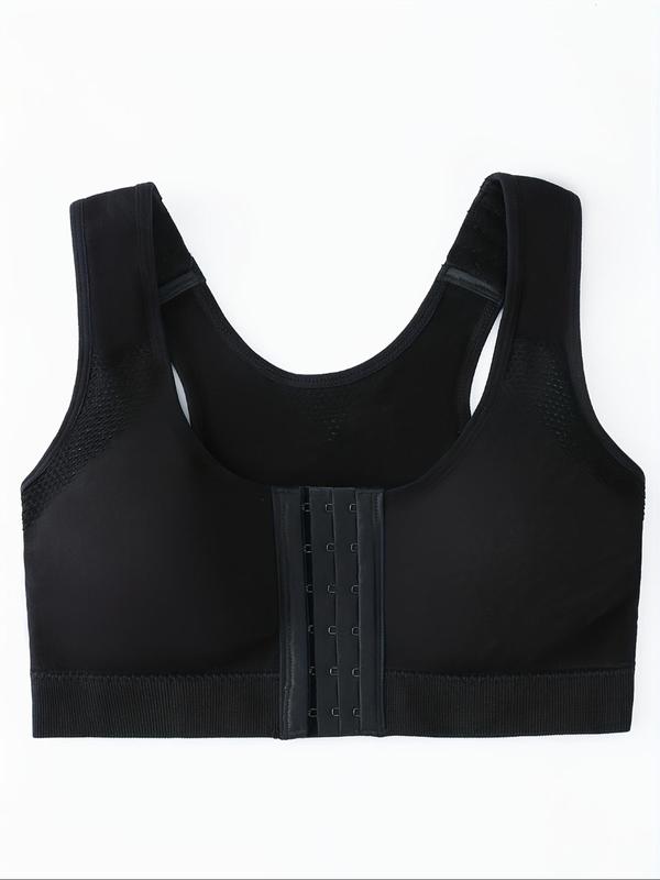 Sporty Women's Hollow Out Wireless Sports Bra, Sports Buckle Front Plain Push Up Lingerie Top, Ladies Sportswear for Indoor Outdoor Wear