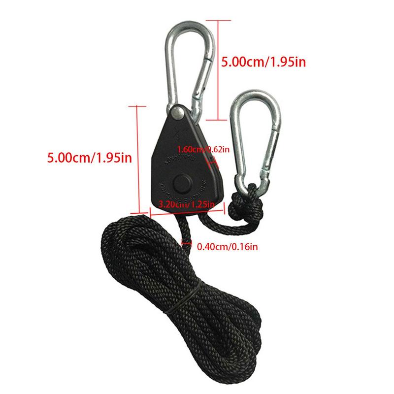 2m Heavy Duty Adjustable Ratchet Rope with Pulley, 1 8 Inch Lifting Rope Hanger for Tent, Outdoor Camping Hiking Climbing Accessories, Solocamping, Bikepacking, Glamping