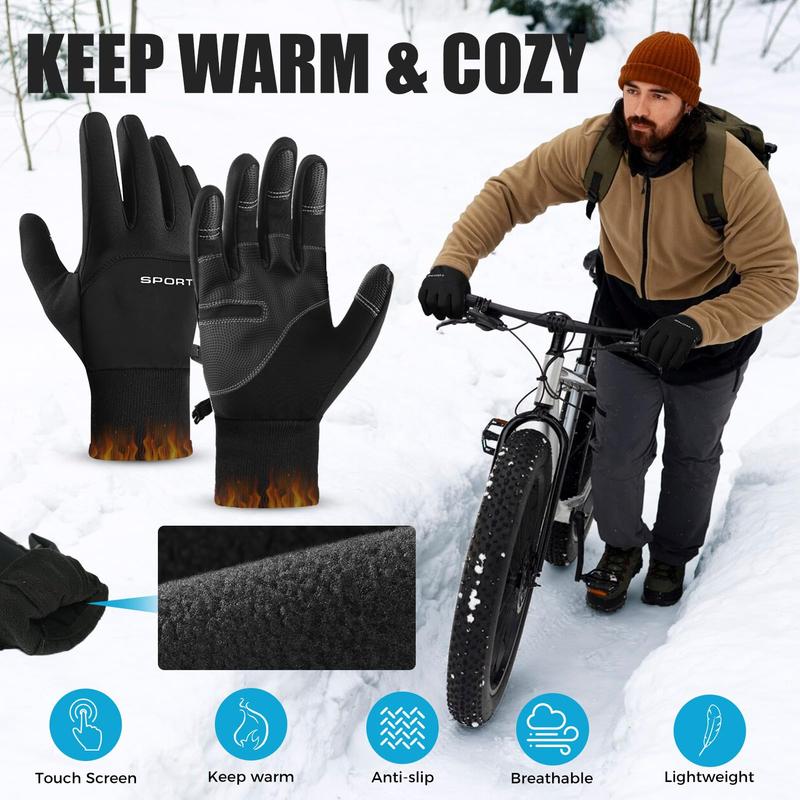 Cycling Gloves for Men Winter Cold Weather, Windproof Winter Gloves for Men, Waterproof Touch Screen Anti-Slip Warm Gloves Liners for Cycling Biking Walking Sporting Driving,Christmas gift