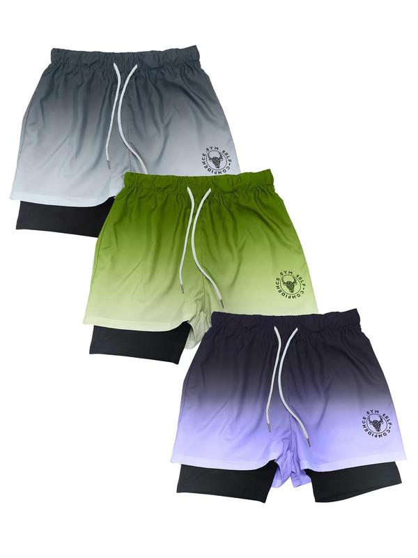 Men's Ombre Print 2 in 1 Drawstring Waist Sports Shorts, Gym Shorts, Regular Fit Casual Sporty Breathable Comfortable Shorts for Outdoor Workout Running, Men's Sport & Outdoor Clothing for All Seasons