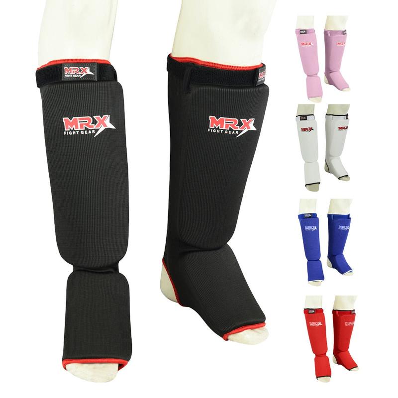 MRX BOXING & FITNESS Muay Thai Shin Guards Kick Boxing Leg & Foot Protector Pad MMA Shin Guard Extra Padding for Men or Women