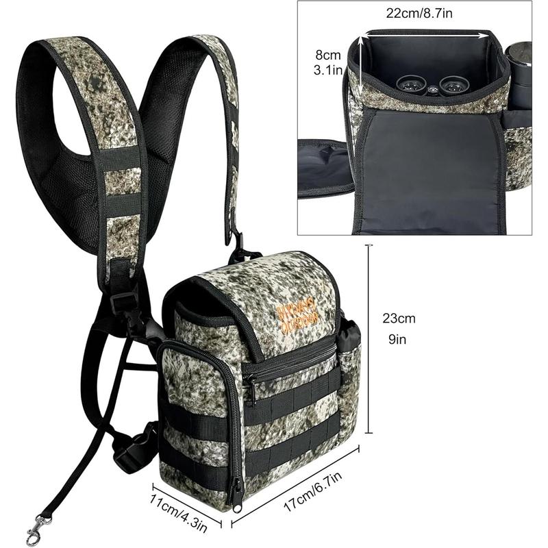 Binocular Harness Chest Pack with Rangefinder Pouch and Rain Cover for Birdwatching and Hiking