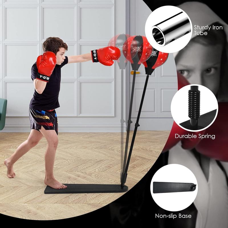 Costzon Boxing Ball Set, Punching Bag with Adjustable Height Standing Base, Freestanding Boxing Punch Exercise Bag with Gloves and Hand Pump