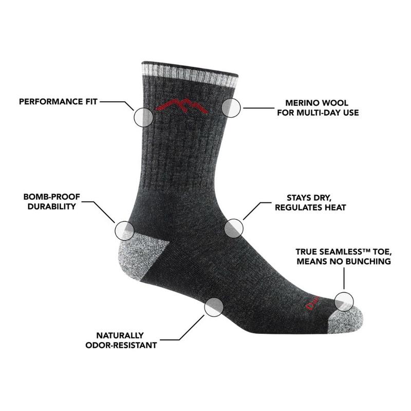 Darn Tough Men's Hiker Micro Crew Midweight Hiking Sock - Black and Olive Color