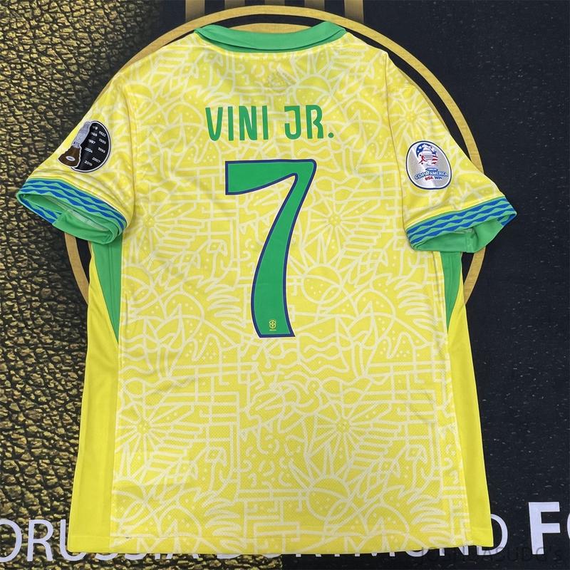 2024 Copa America Brazil Home Vini JR No.7 Yellow Short Sleeve Football Jersey