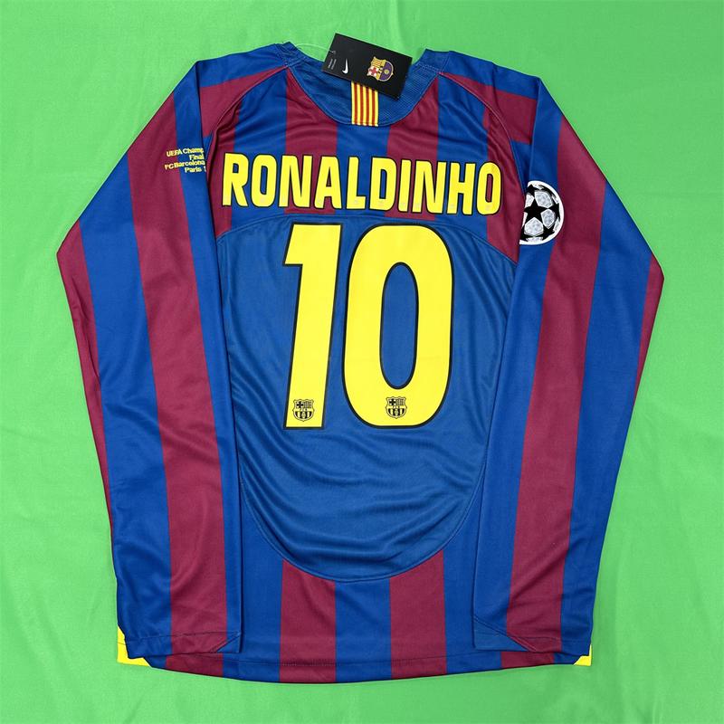 Nike 0506 FC Barcelona Home Long Sleeve Red Blue Top No. 10 Ronaldinho Soccer Jersey Quick Dry Final Edition