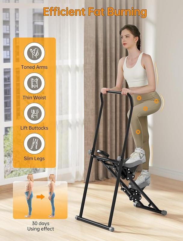 Climber & Stepper for Exercise, Full Body Workout Machiine, 300LBS Capacityne with Adjustable Incl,  No Hydraulic Oil Heat Degradation, Rope and Pulley Resistance System, LCD Monitor for Home Gym