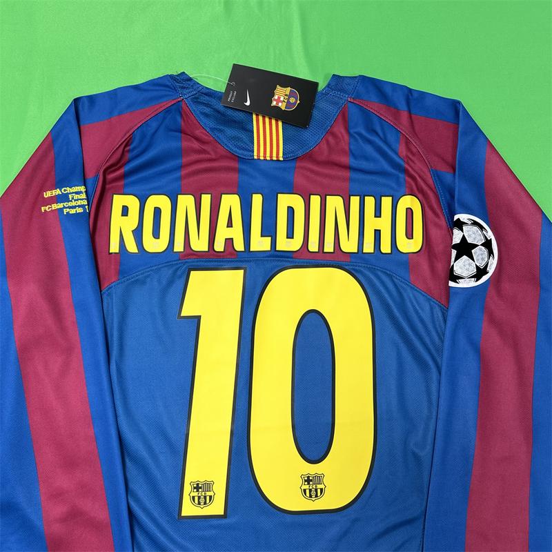 Nike 0506 FC Barcelona Home Long Sleeve Red Blue Top No. 10 Ronaldinho Soccer Jersey Quick Dry Final Edition